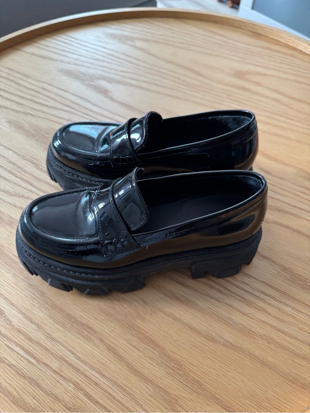 ALOHAS Black Patent Platform Penny Loafers